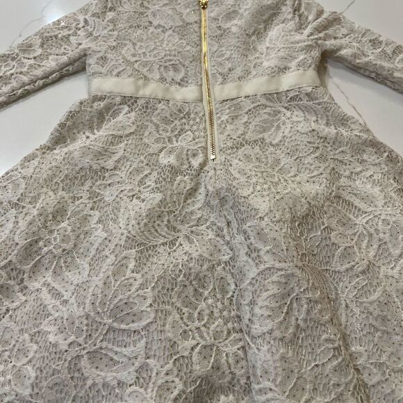 Little Angels Cream A-line Dress with Cuffed Long Sleeves - Picture 14 of 15